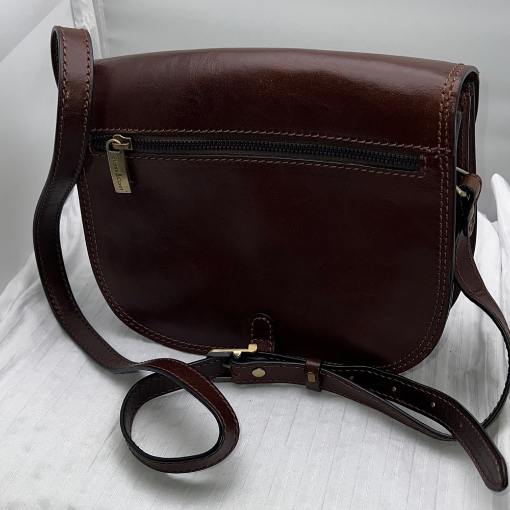 Gianni Conti Brown Leather Crossbody Saddle Bag Classic Chocolate Excellent New - Picture 8 of 16